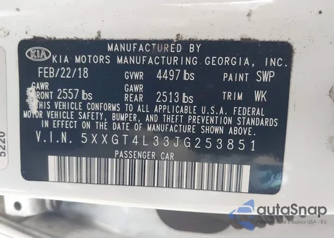 2018 Kia Optima Lx from USA, damaged, VIN 5XXGT4L33JG253851